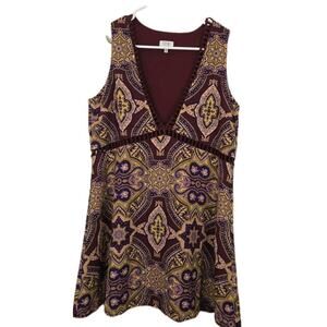 Tobi Sun Daze Shift Dress Wine Multi Size MED Boho Peasant Cottage Cutout Waist